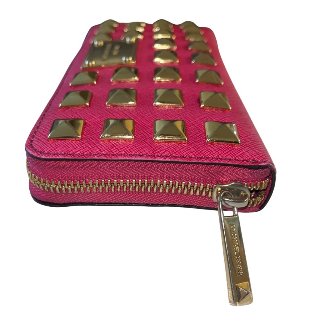 Michael Kors Fuchsia Pink Pyramid Studded Continental Zip Wallet - Picture 6 of 16